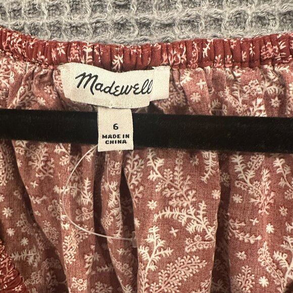 Madewell Dress Womens 6 Burgundy Paisley V-Neck Smocked Waist Long Sleeve Mini - Picture 5 of 11